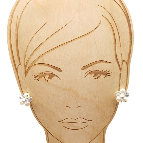 Vintage Clip-On Earrings With Faux Pearls & Iridescent Glass Beads Gold-Tone - Picture 1 of 4